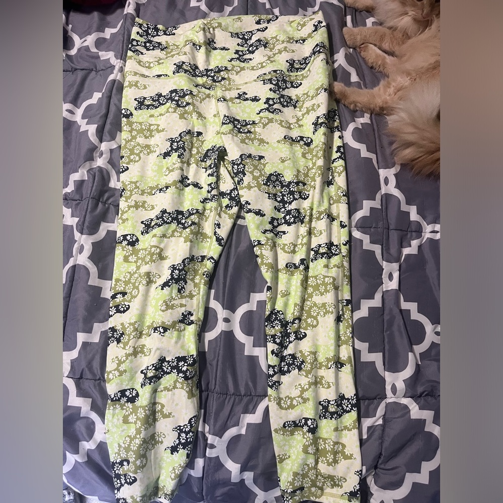 Fabletics exercise leggings. Worn once. Floral printed with greens and blue